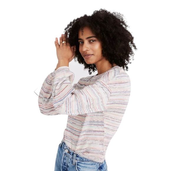 Madewell Bubble-Sleeve Crop Top in Rainbow Stripe Size XXS - Picture 1 of 12